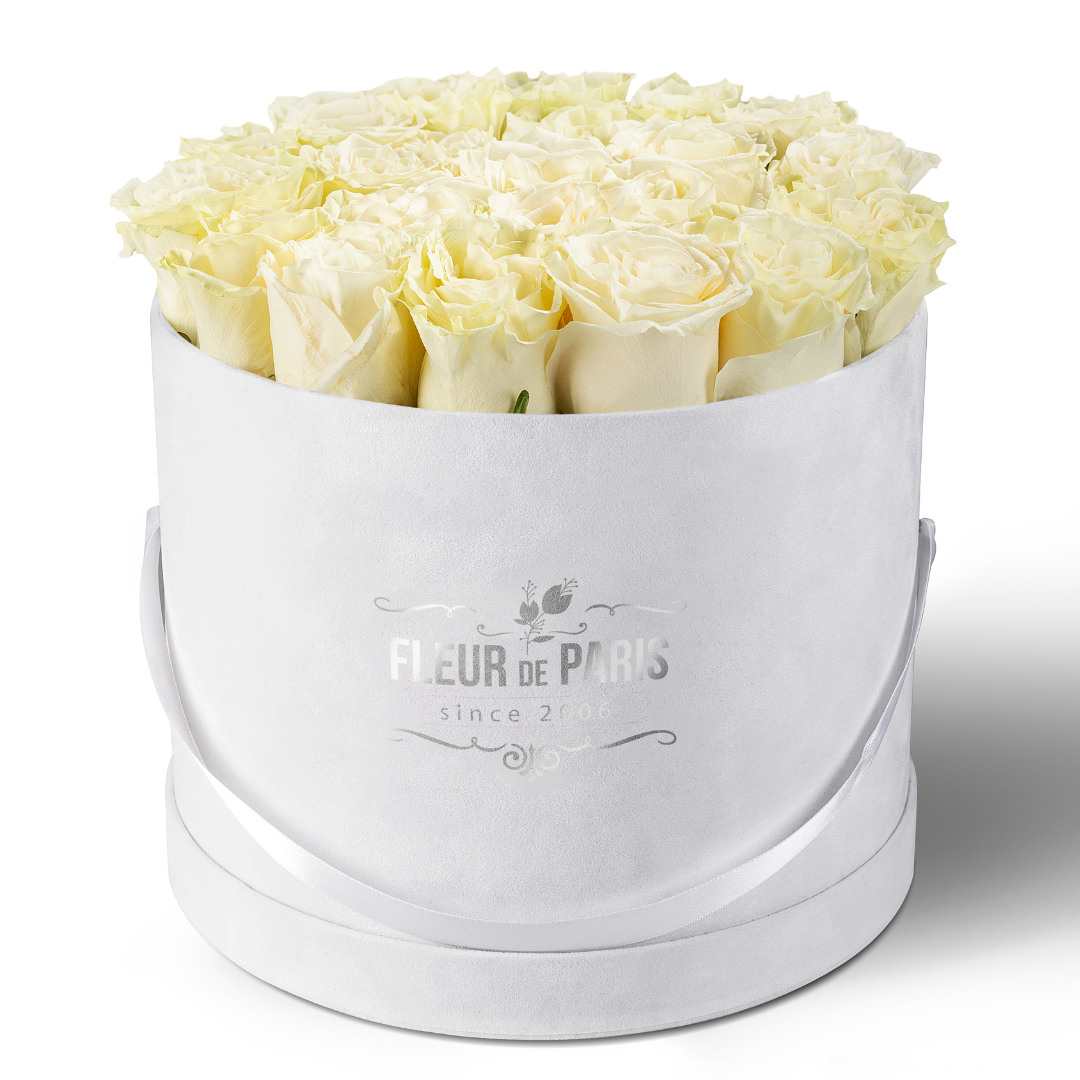 Caixa Premium de Veludo Branco | Rosas Frescas