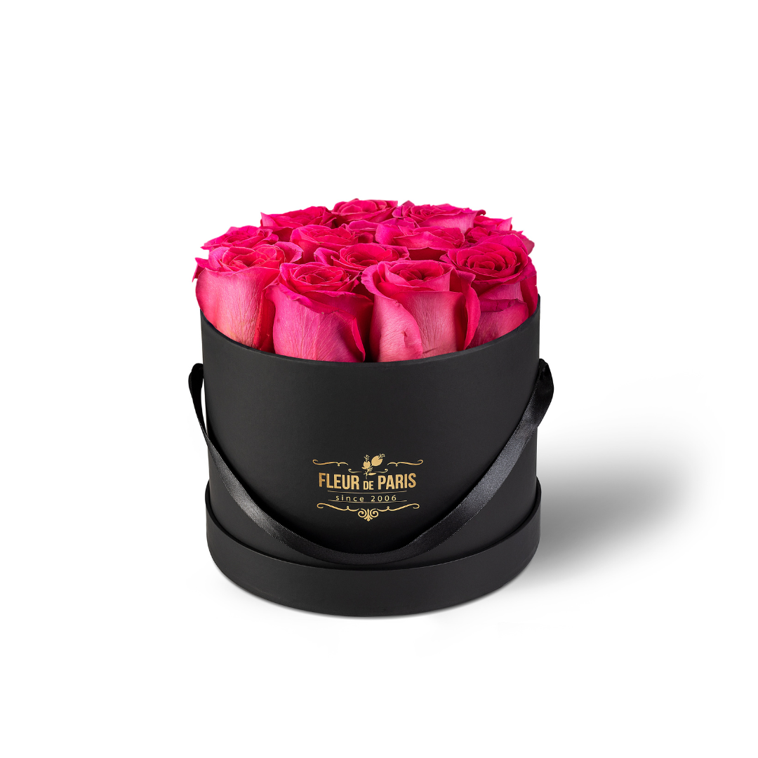Caixa Premium Preta - Tamanho médio - Rosas Frescas
