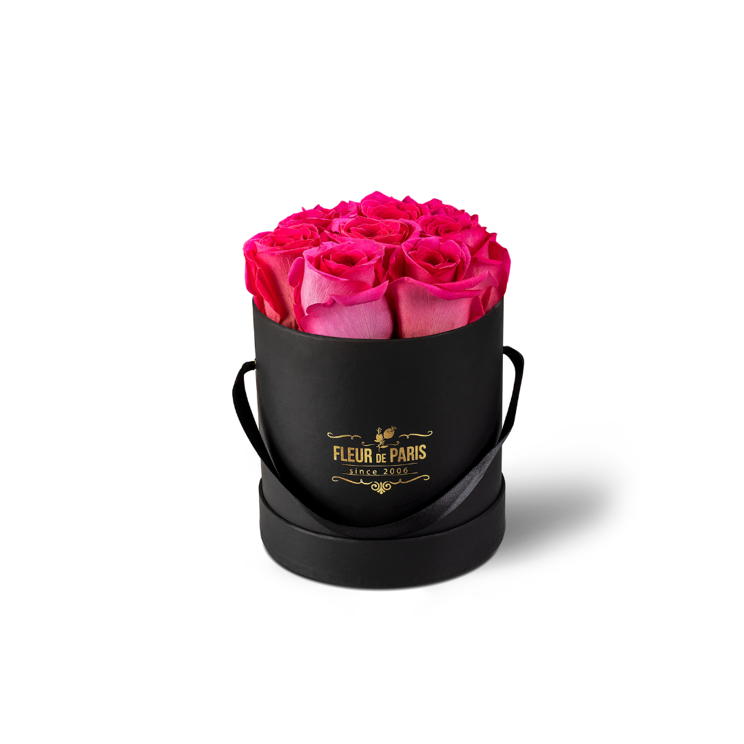 Caixa Premium Preta - Tamanho Pequeno - Rosas Frescas