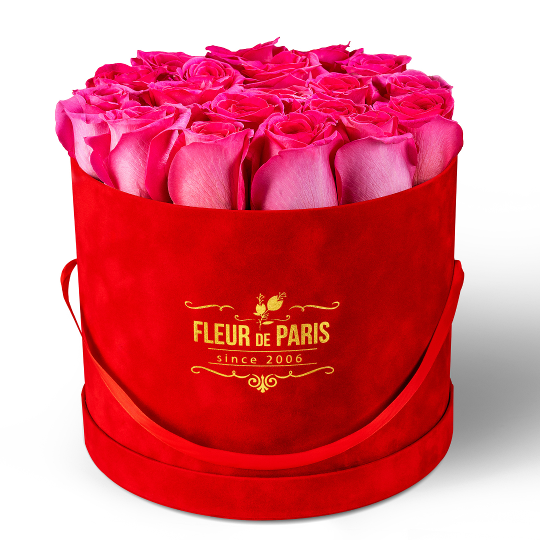Caixa Premium de Veludo Vermelha | Rosas Frescas Fúchsia