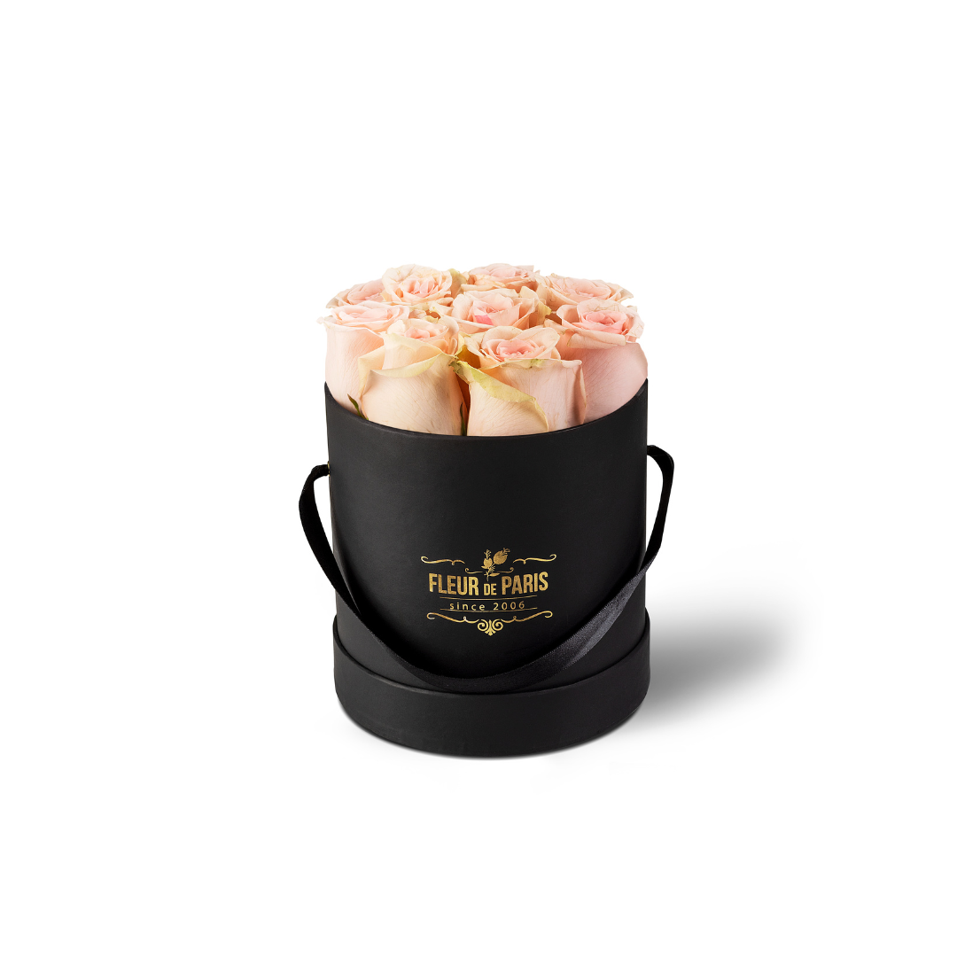 Caixa Premium Preta - Tamanho Pequeno - Rosas Frescas