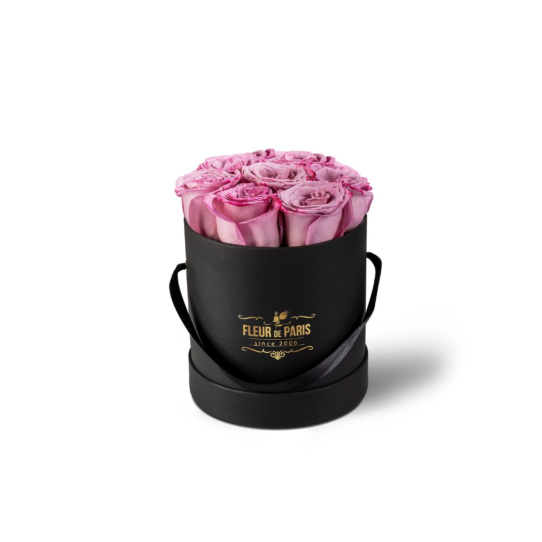 Caixa Premium Preta - Tamanho Pequeno - Rosas Frescas
