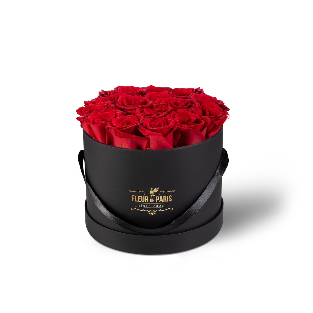 Caixa Premium Preta - Tamanho médio - Rosas Frescas