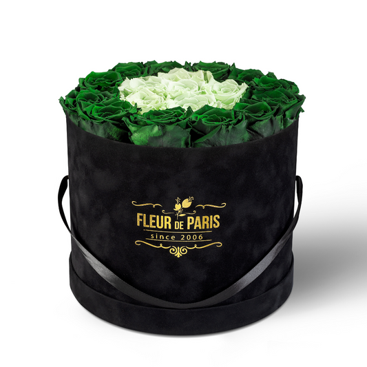 Caixa Premium de Veludo Preto | Rosas Infinity Verdes