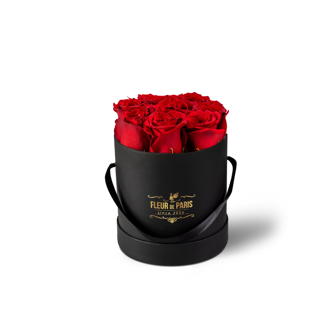 Caixa Premium Preta - Tamanho Pequeno - Rosas Frescas