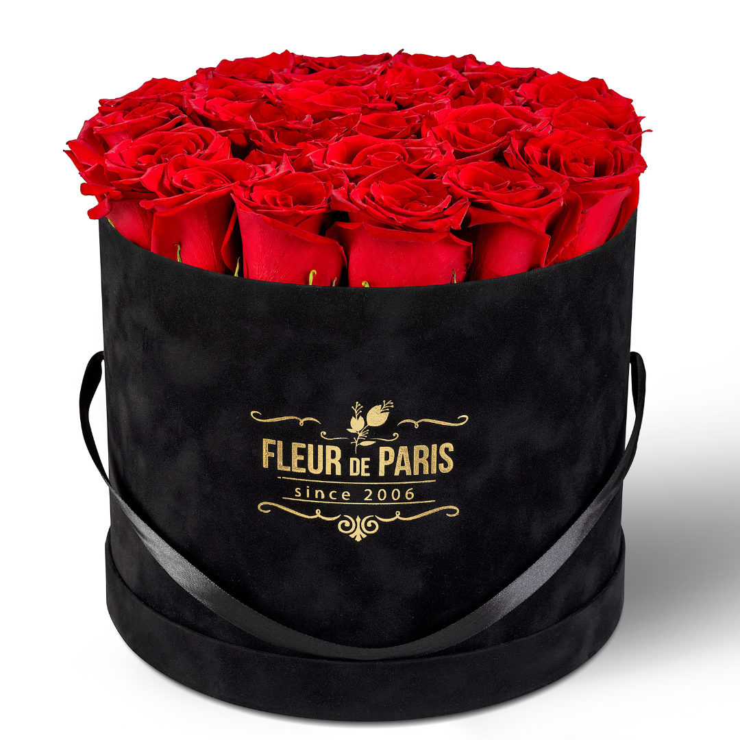 Caixa Premium de Veludo Preto | Rosas Frescas
