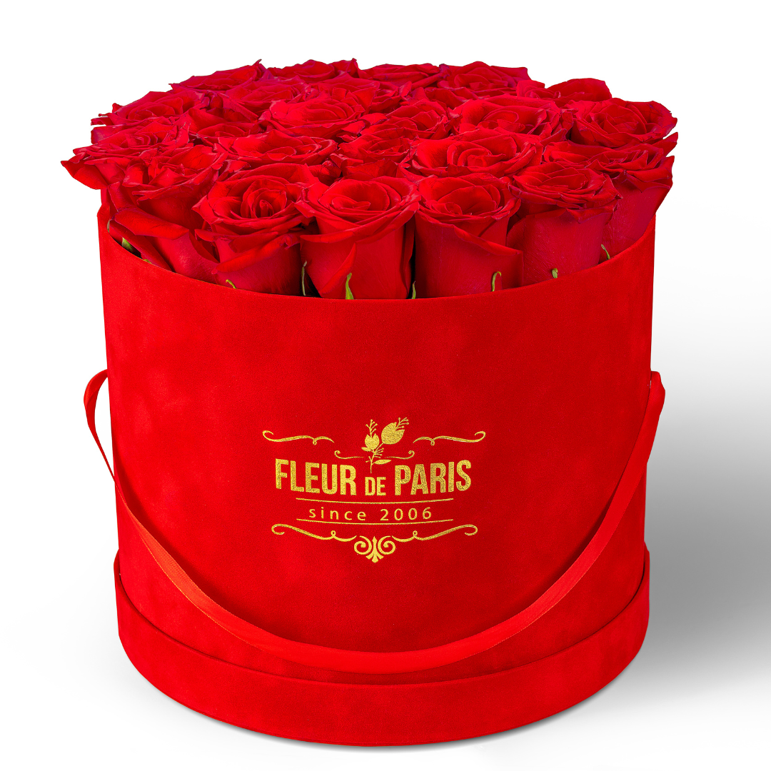 Caixa Premium de Veludo Vermelha | Rosas Frescas Vermelhas