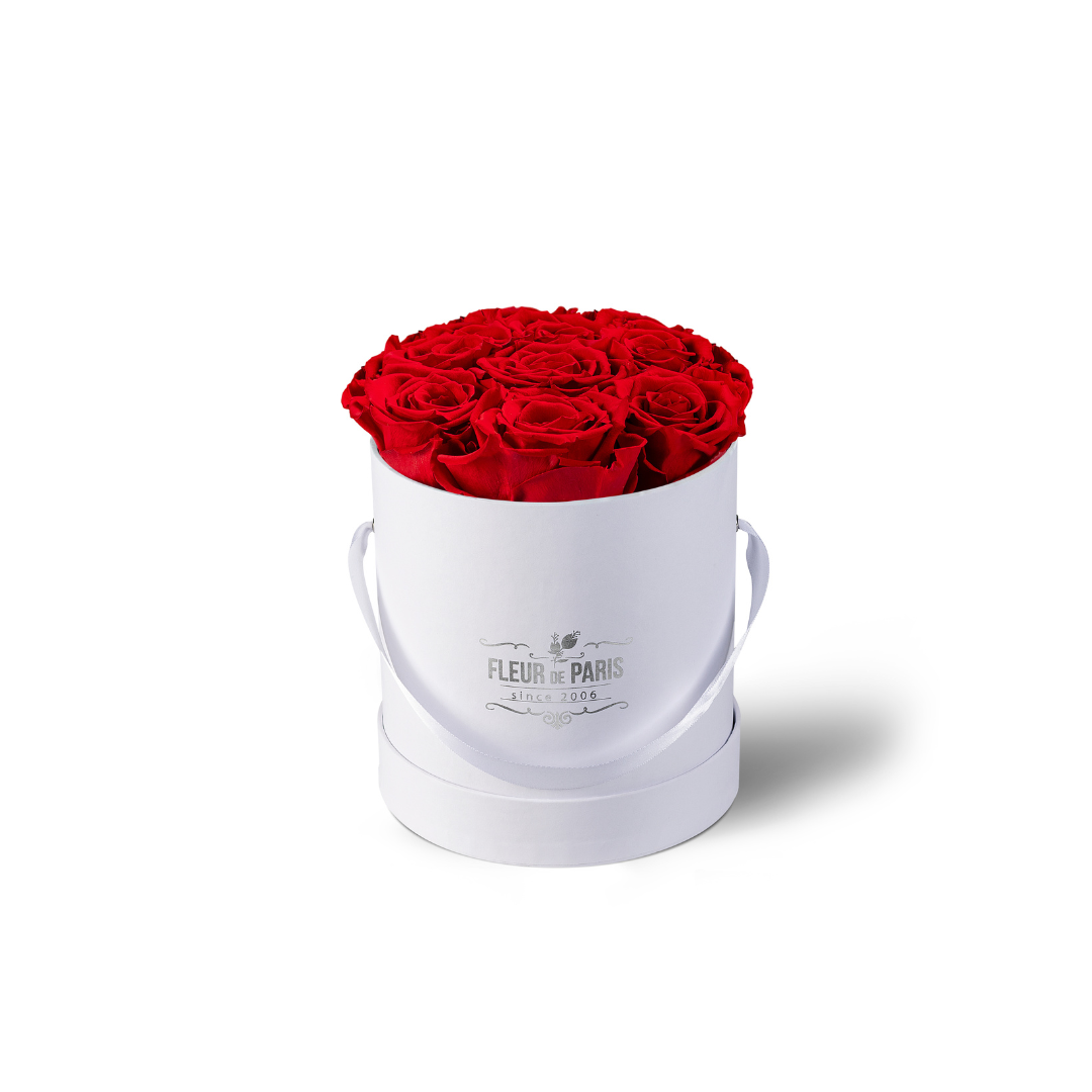 Caixa Premium Branca - Tamanho Pequeno - Infinity Roses - Rosas Vermelhas