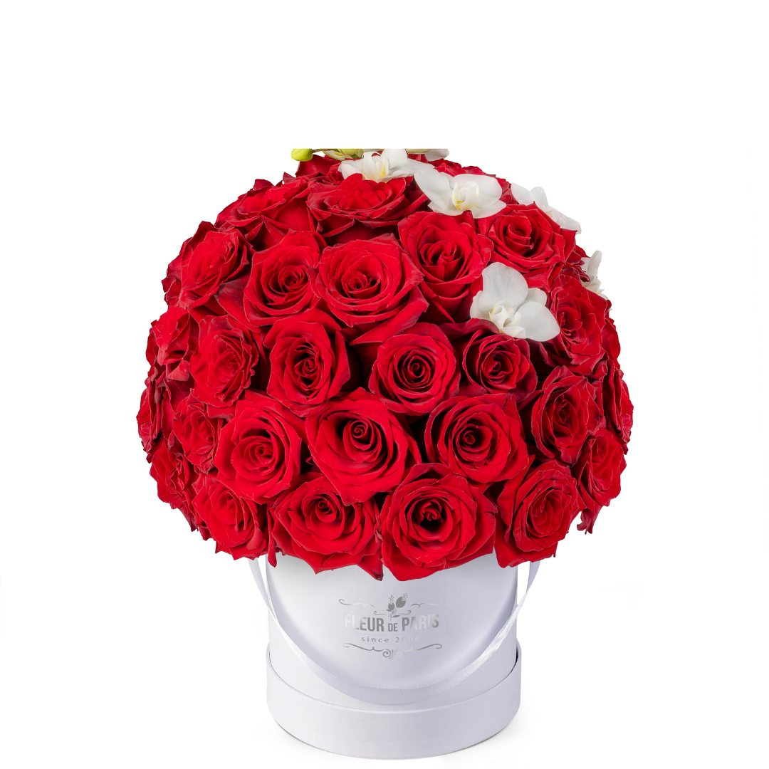 Caixa Premium Branca | 50 Rosas Vermelhas