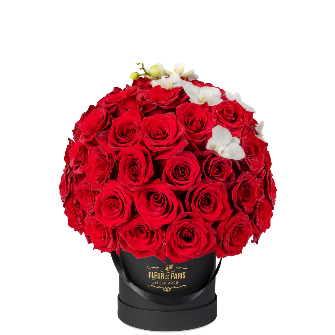 Caixa Premium Preta | 50 Rosas Vermelhas