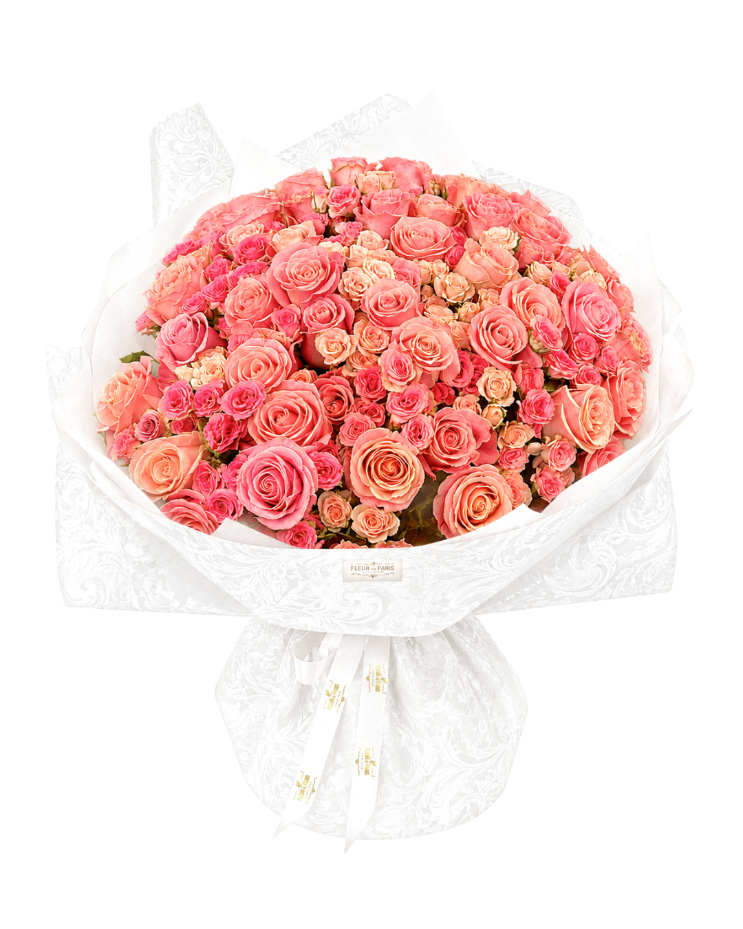 Bouquet Doçura Imperial – 100 Rosas Premium Equatorianas e Rosas Ramificadas Cor-de-Rosa