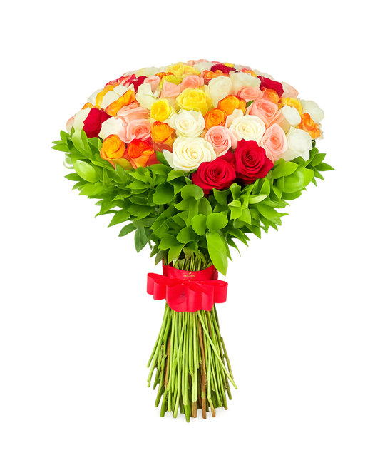 Bouquet Harmonia Majestosa – 100 Rosas Premium Frescas Coloridas