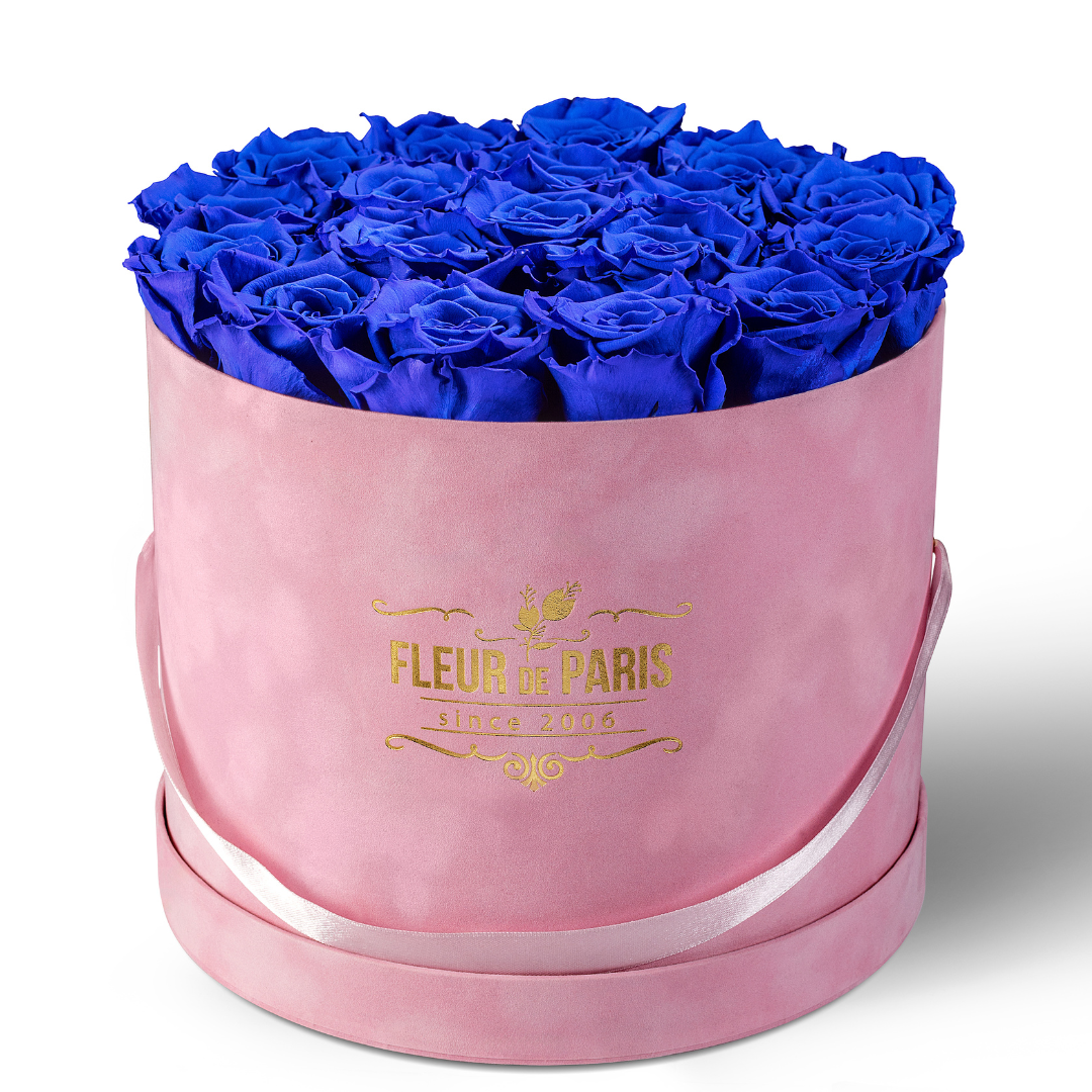 Premium Pink Velvet Box | Navy Blue Infinity Roses 