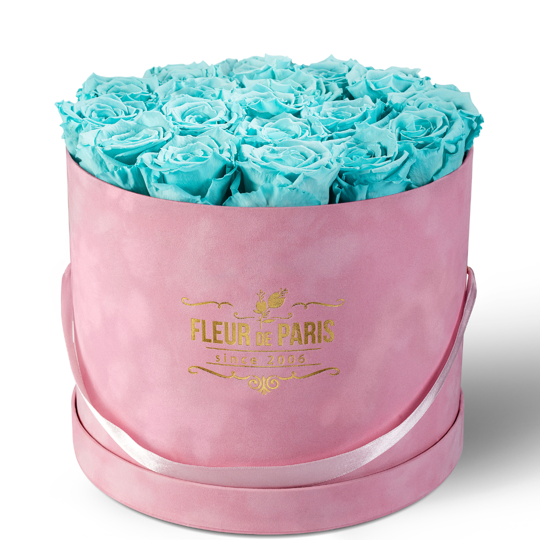 Caixa Premium de Veludo Rosa | Rosas Infinity Azul