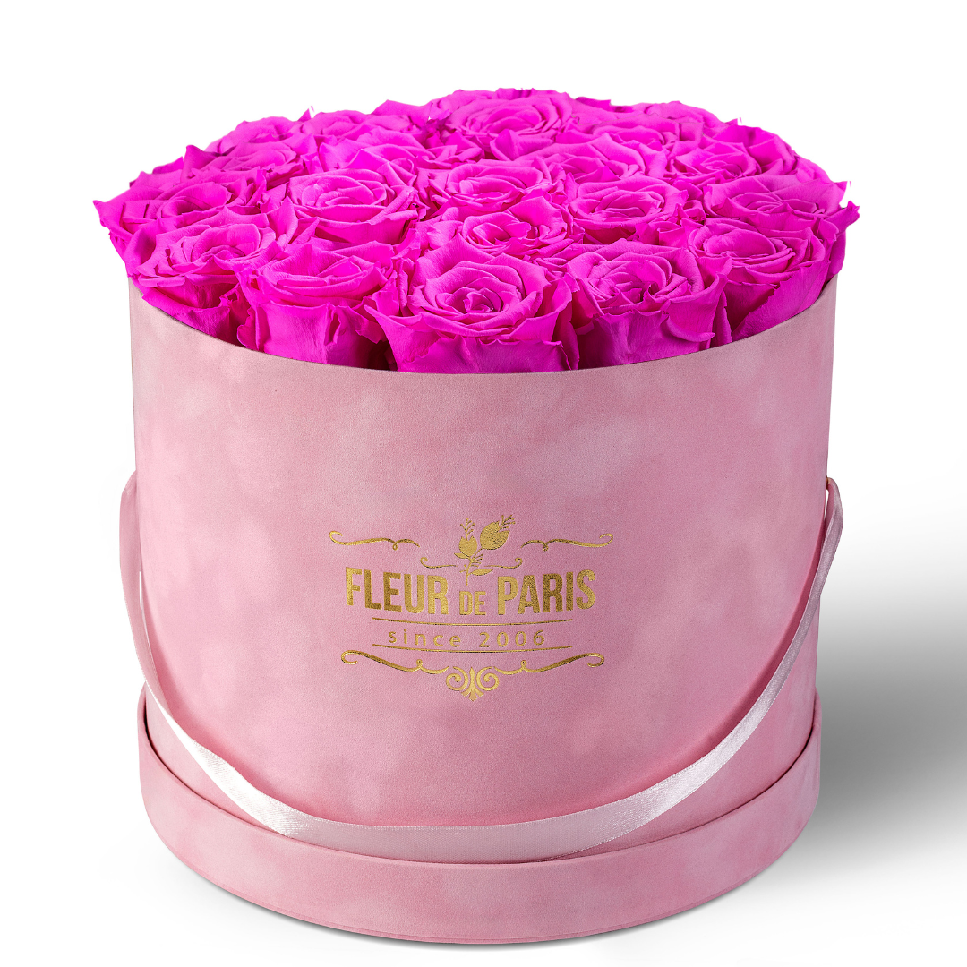 Caixa Premium de Veludo Rosa | Rosas Infinity Fúchsia