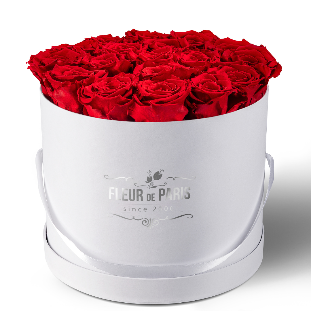 Caixa Premium Branca -  Tamanho Grande - Infinity Roses - Rosas Vermelhas