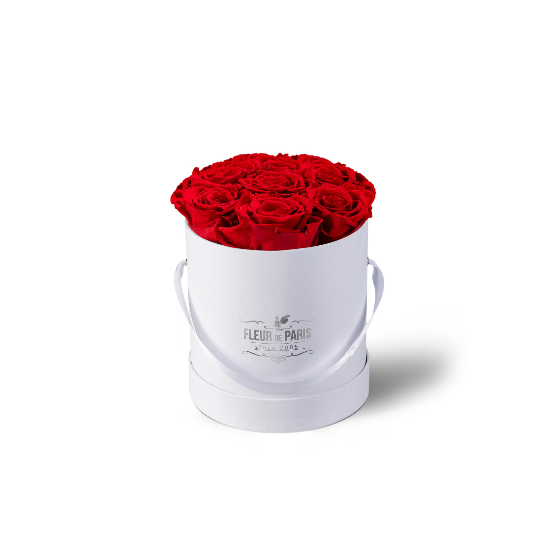 Caixa Premium Branca -  Tamanho Pequeno - Infinity Roses - Rosas Vermelhas