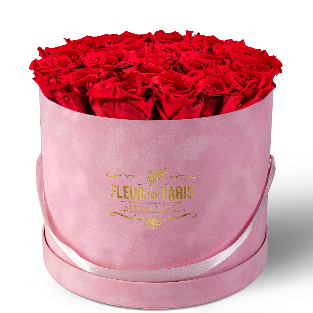 Caixa Premium de Veludo Rosa | Rosas Infinity  Vermelhas