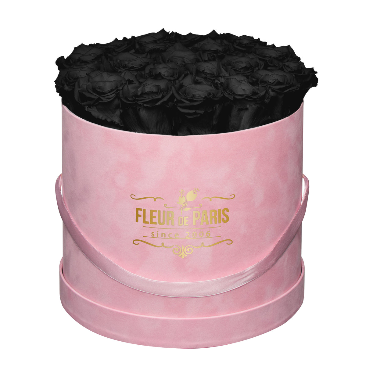 Caixa Premium de Veludo Rosa | Rosas Infinity Pretas