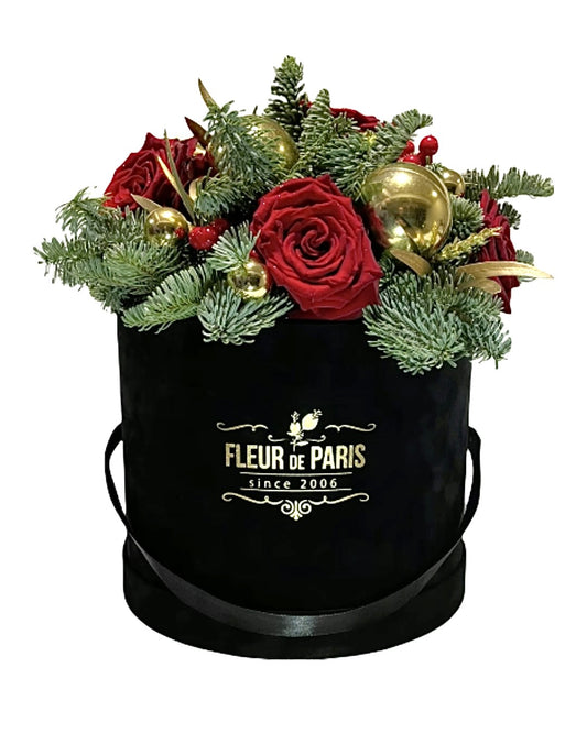 Caixa Premium de Veludo Preto | Arranjo de Natal